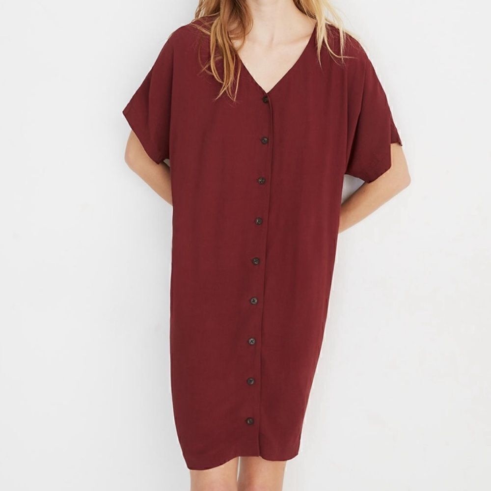 Madewell button front easy dress maroon